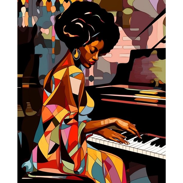 African Women Black Girl Oil Painting Playing Piano Paint by Number Kits 16 x 20 inch Canvas DIY Musical Performance Paintwork for Kids Adults Beginner with Brushes and Acrylic Nordcis Art(Frameless)