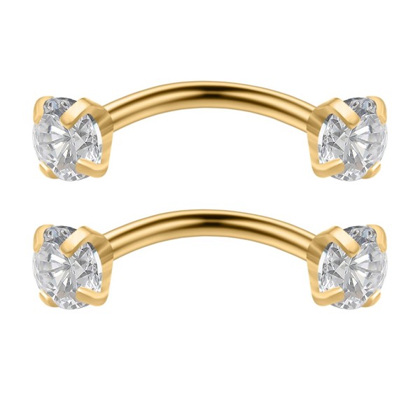 Ruifan 2PCS 16G 3/8" (10MM) Stainless Steel 3mm Cubic Zirconia