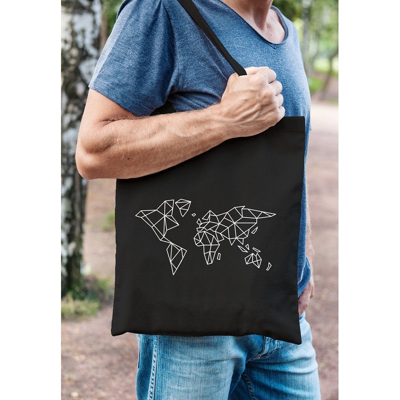 Autiga® Jute Bag World Map Low Polygon Cotton Bag Shopping