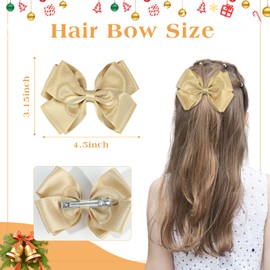 CN 4.5 Inch Gold Glitter Hair Bows for Girls Alligator Clips Sparkly Satin Hair Accessories for Kids Toddler Women on Birthday Wedding Christmas and Party