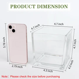 1 Pack Square Glass Vase 5" x 5" x 5", Clear Flower Vase for Centerpieces, Candle Holder for Wedding Party Events, Home Décor