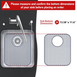 Bestjing Silicone Sink Protector, 13.58''x 11.6'' Rear Drain Kitchen Sink Mats Accessory, Folding Non-Slip Heat Resistant Sink Mat Grid for Bottom of Stainless Steel or Porcelain Sink (Rear Hole)