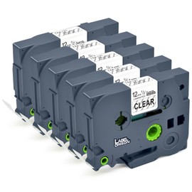 Label Orison Label Tape Compatible with Brother TZe-131 TZ-131 12mm Tz Tape for PT-D210 PT-H110 PT-D200 PT-D400 Label Maker, Black on Clear, 1/2"x 26.2Feet(12mm x 8m), 5-Pack