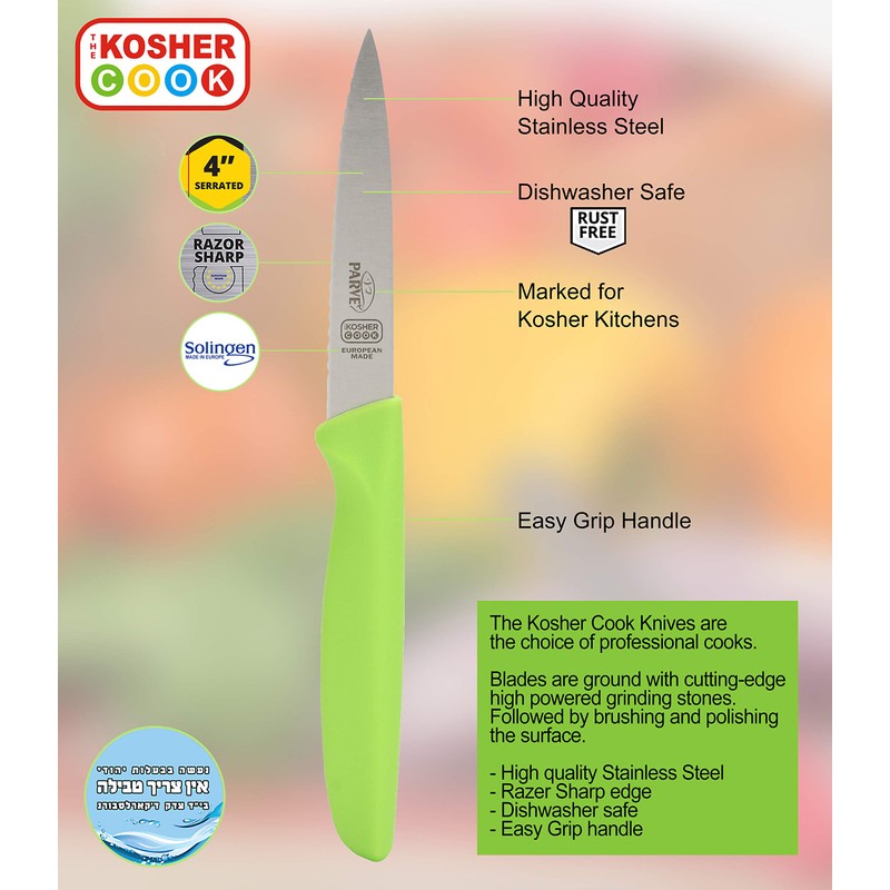 The Kosher Cook Parve Green Kitchen Knife - 4” Steak