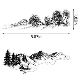 Tree Forest Background Clear Stamps for Card Making, Mountain House Clear Rubber Stamps for Holiday Card Making Decor DIY Scrapbooking Transparent Album Decor Paper Craft