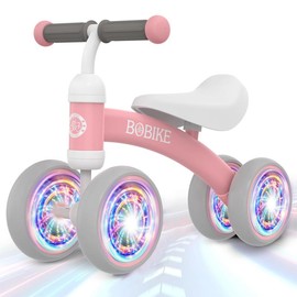 Bobike Baby Balance Bike Toy for kids, Colorful 4-Wheel No Pedal Bicycle for Toddlers, Best First Birthday Gift, Walker fun Toy for Boys & Girls - Color: Pink-light
