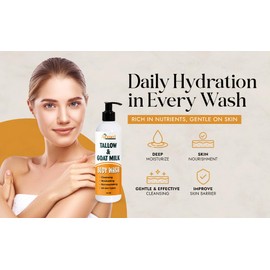 AJOMED COSMETICS Tallow & Goat Milk Body Wash, handmede body soap Moisturizing and Cleansing for All Skin Types 12 oz (Regular)