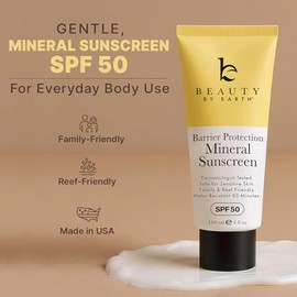 Mineral Sunscreen for Body SPF 50 – Reef Friendly Broad Spectrum Zinc Oxide, Made in USA with Organic & Natural Ingredients, Water Resistant 80 Min, Non Toxic Baby Sunblock for Kids, No White Cast