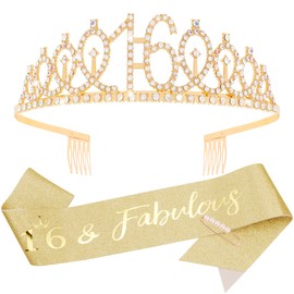Vovii 16th Birthday Decorations for Girls 16th Gold Birthday Headband Great Gift for Trendy 16 Year Old Girls Princess Tiara Hair Accessories for Girls Happy Birthday Party Favors
