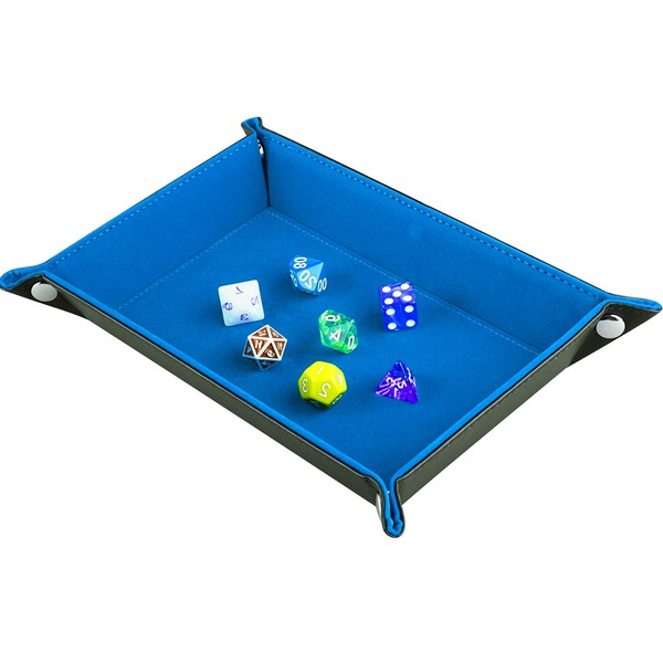 SIQUK Double Sided Dice Tray Folding Rectangle PU Leather and Sky Blue Velvet Dice Holder