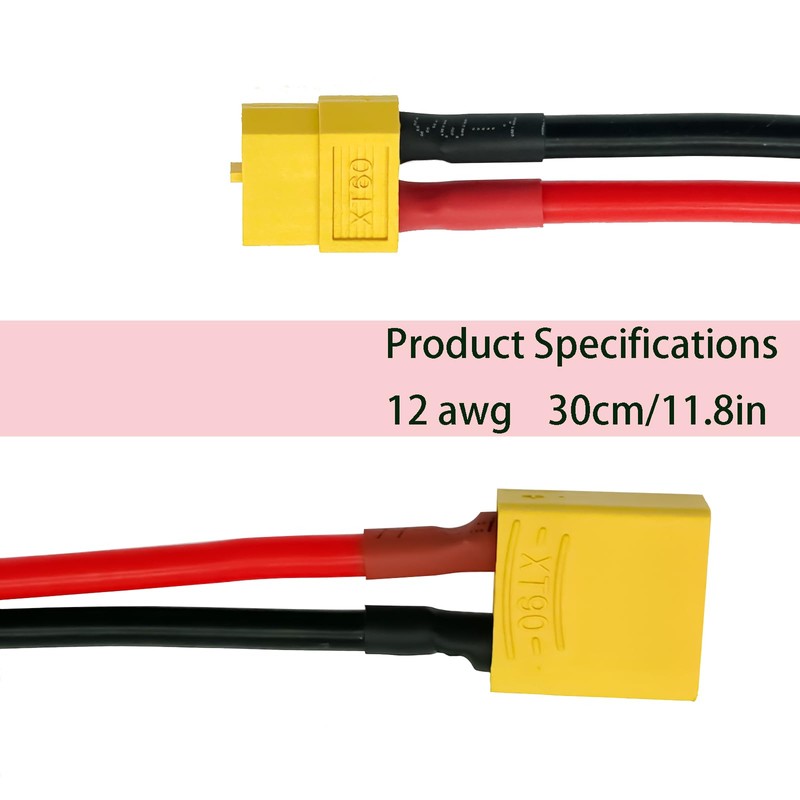 Nuofany XT60 to XT90 Adapter Cable 12AWG 11.81IN, XT60 Female