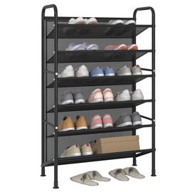FKUO 6 Tier Shoe rack for closet Mesh fabric narrow Metal shoe racks, Space saving Small Shoe Storage Organizer Shelf for Entryway, Hallway, Dorm Room (Black, 6-Tier)