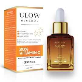Glow Renewal 20% Vitamin C Serum for Face & Eye - Brightening & Anti-Aging with Hyaluronic Acid & Botanical Extracts - Evens Skin Tone, Targets Fine Lines & Dark Spots, 1 oz