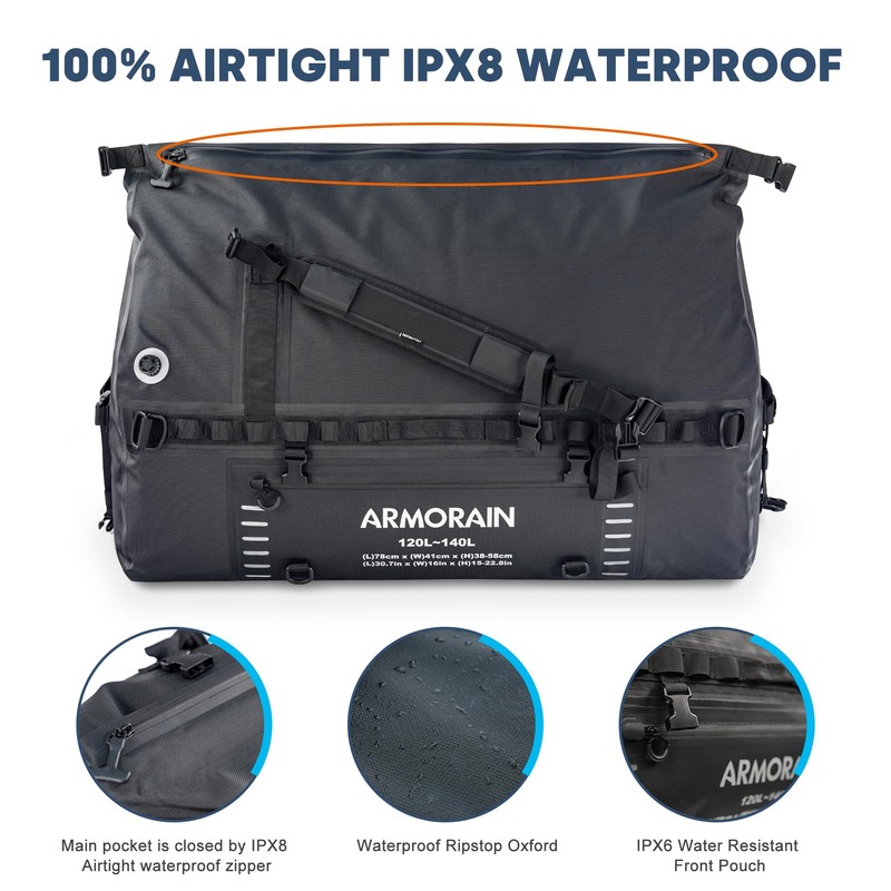 ARMORAIN 120-140L large Capacity Airtight Waterproof Travel Dry Bag,Equipped with