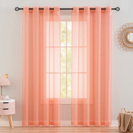 TOAVA DECO Coral Curtains for Bedroom Sheer 84 Inches Long 2 Panels Grommet Semi Coral Color Curtains for Living Room Light Filtering Translucent Window Curtains 52X84
