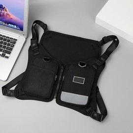 Maizoon Chest Bag for Men Women Street Hip Hop Trendy Vest Sports Backpack Ideal for Cycling Night Running Hiking Black, black