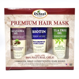 Difeel Premium Hair Masks for Strengthening & Growth 3-PC Set - Macadamia Oil Hair Mask 8oz, Biotin Hair Mask 8oz & Tea Tree Oil Hair Mask 8oz
