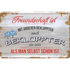 WOGEKA ART Retro Tin Sign "Freundschaft ist - bekloppt sein" Funny Saying as a Gift Idea for Decoration, 20 x 30 cm, Made of Metal in Vintage Design 498