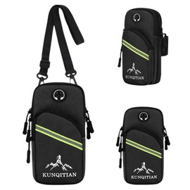 Sports Running Arm Bag,Black Universal Phone Armband 3 Layers Pockets,Running Armband Phone Holder, Sports Arm Phone Holder,One pack three backs, For Jogging, Cycling,Gym（18 * 9 * 4cm）