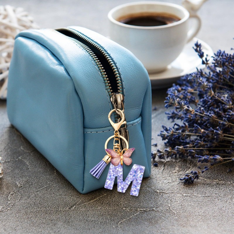 MORSUNBELA Keyring Letter Keyring with Initial Letter Butterfly Keyring Teenager