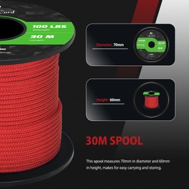Abma Cord Paracord 2 mm 30 m 100% Nylon Rope Type I Cord with 1 Core All-purpose Rope - Max. 45 kg (100 lbs) - Red