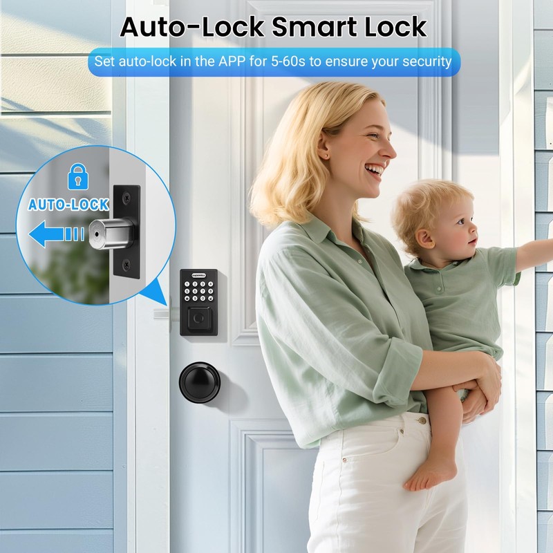 KNOBWELL Fingerprint Door Lock, Passage Door Knob, Black Keyless Entry