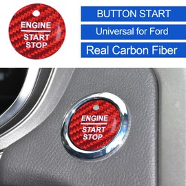 LANZMYAN Compatible with Ford Engine Start Stop Button Cover One Click Push Start Button Trim Sticker for F-150 F-250 Ranger/Fusion/Focus/Explorer/Edge/Escape/Shaker/Taurus,Real Carbon Fiber(Red)