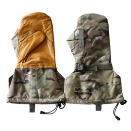 Winter Fleece Insulated Arctic Cold Weather Triger Finger Leather Mittens & Wool Liners (Multicam 500d, Large)