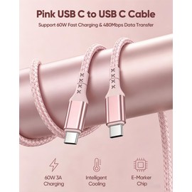 USB C Cable 15FT 2-Pack,Pink USBC 60W Fast Charging for MacBook Neo