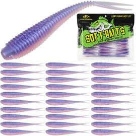 LUCKYFISHING Soft Plastic Baits Forked Tail Fishing Soft Bait for Bass Walleye Trout Crappie Lures Morning Dawn-3.5in-30pcs