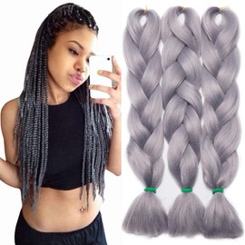 Tess Jumbo Braids, Hair Extensions, 60 cm, Kanekalon Synthetic Hair for Braiding, Box Braids, 100 g/Bundle, 1 Piece, Silver Grey