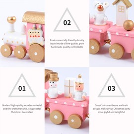 Toyvian Wooden Christmas Train with Snowman Mini Train Decor Set for Christmas Party Christmas Train Ornament Toys for Kids Gift Home Decoration Pink