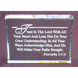Proverbs 3:5-6 Bible Verse: Hand Etched Glass Paperweight