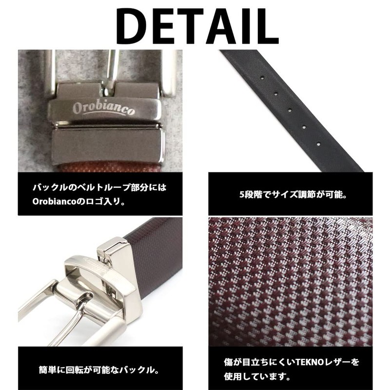 Orobianco Belt Swivel 2-Way Reversible Cowhide Leather, Made in Italy,