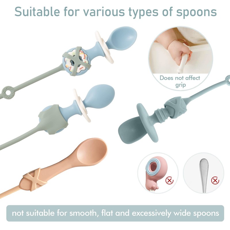 Baby Spoons Self Feeding 6 Month,Toddler Utensils Holder Strap Food