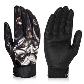 RIGWARL Leather Motorcycle Gloves Winter Fleece, Ten-Finger Touchscreen Mountain Bike Thick Gloves for Men and Women, Warm Skeleton Skull Gloves for Riding Bike BMX ATV MTB Cycling