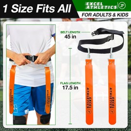 Excel Athletics Flag Football Set, Adjustable Flag Football Belts for Youth, Kids & Adults with 1 Belt & 2 Flags (Orange)
