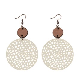 Azusa Sun Wooden Round Geometric Earrings Retro Hollow Out Circle Earrings White Big Lightweight Statement Jewelry Suitable for Women