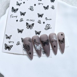 6 Sheets 3D Butterfly Style Nail Stickers, Suitable for Girls and Women's Self-Adhesive Nail Decoration、Nail Decals