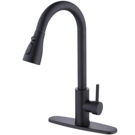 Kitchen Black Faucet with Pull Down Sprayer, High Arc Stainless Steel Sink Faucet - Leak-Proof Single Handle for Farmhouse/RV/Laundry/Bar, 1 or 3 Hole Installation