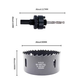 3.54inch Hole Saw, LAIWEI 90mm Hole Cutter with A2 Heavy Duty Mandrel, 4341 Drill Bit,Cutting Depth 38mm,for Drilling Holes in Wood, Aluminium Profiles, PVC and Metal Pipes (3-9/16")