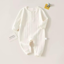 HALQAHA Unisex Newborn Baby Jumpsuit 100% Cotton Long Sleeve Outfit Soft Comfortable Baby Clothes for Boys and Girls(White 3-6M)