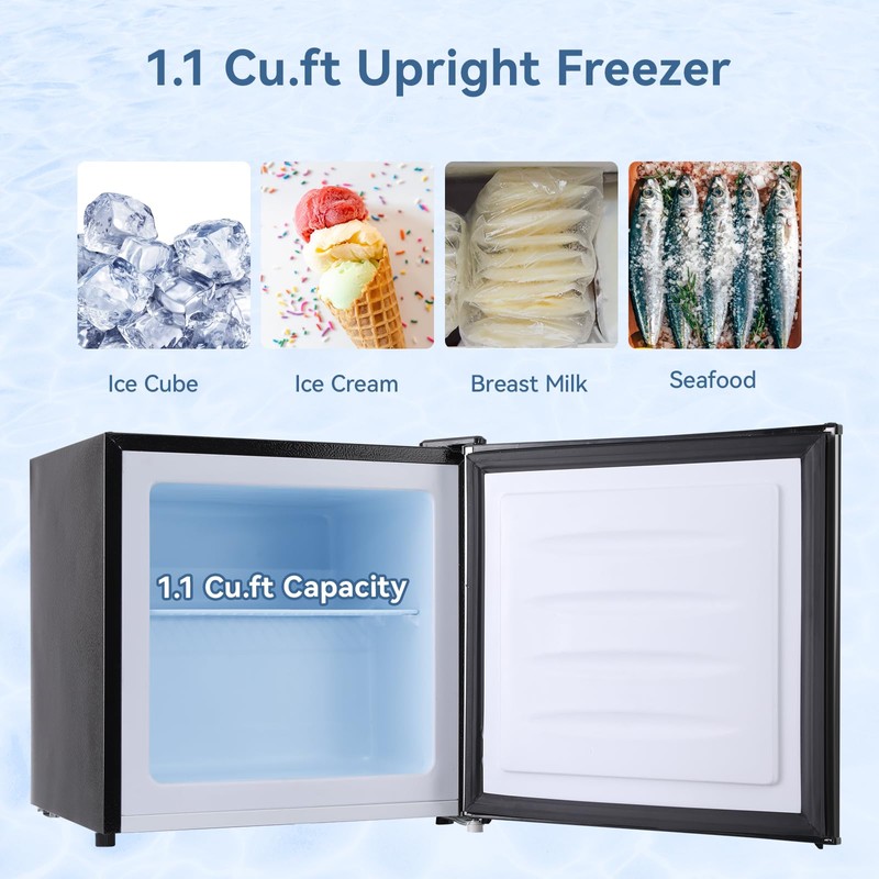 BANGSON Upright Freezer,1.1Cu.ft Mini Freezer with Removable Shelf, Single Door