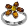 Sterling Silver Multicolor Flower Amber Ring