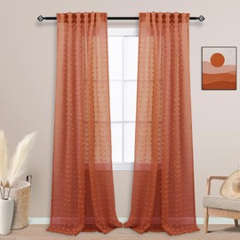 KOUFALL Rust Curtains 90 Inches Long for Living Room Boho Window Sheer Dark Burnt Orange Curtain Panles for Bedroom 90 Inch Length Pair Set of 2,Terracotta Colored