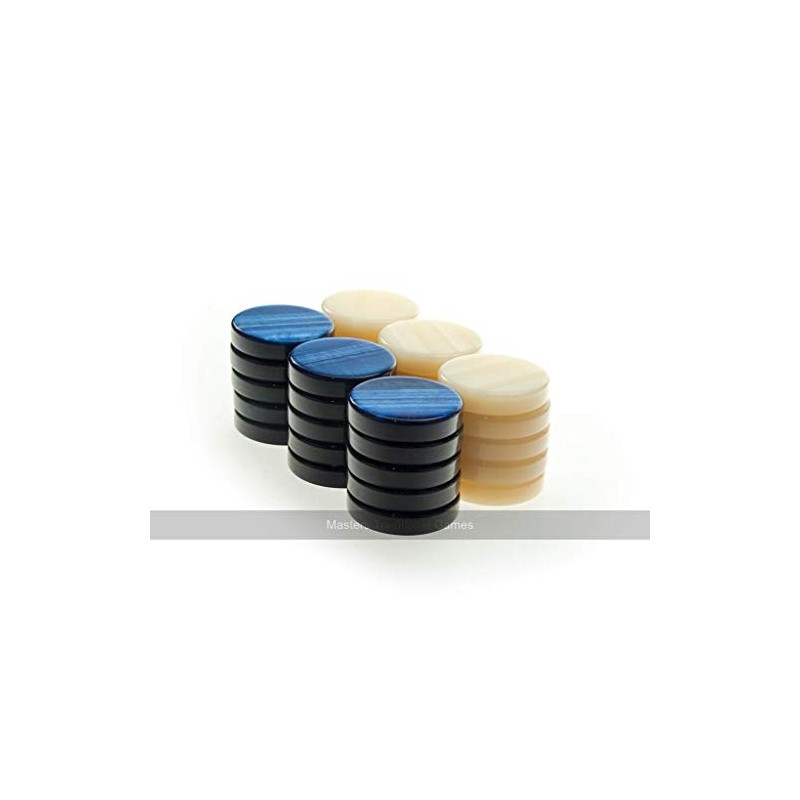 Manopoulos Pearl Acrylic Backgammon Checkers, Cream and Blue, 36 mm
