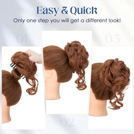 S-noilite Claw Clip Messy Bun Hair Pieces Tousled Updo Fake Hair Bun Chignon Wavy Curly Messy Bun with Clip Hair Extensions Scrunchie Clip on Bun Ponytail Hairpieces for Women(30)