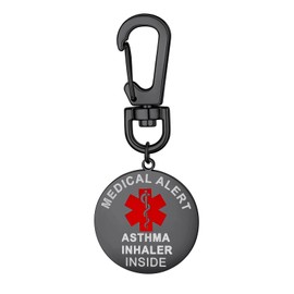 Supcare Black Medical Alert Keychain Tag Asthma Inhaler Stainless Steel Emergency Reminder Keyrings