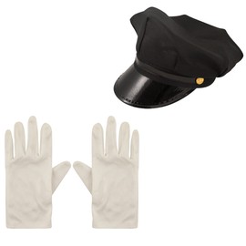 Wicked Fun® Unisex Chauffeur Cap Limo Taxi Driver Hat White Gloves Fancy Dress Kit