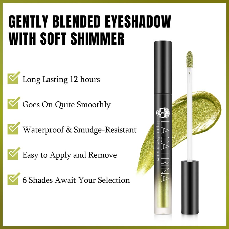 DE'LANCI Green Glitter Liquid Eye Shadow, Bright Glitter Eye Make-Up,
